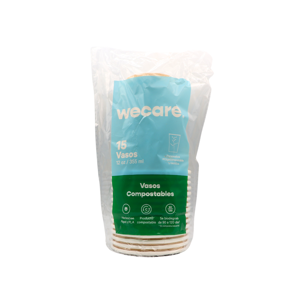 [7503015721821] Vaso de papel térmico 12 oz 15 piezas Wecare