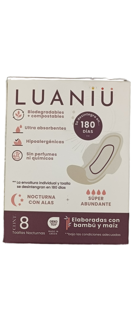 Toallas Femeninas Bio Nocturnas 8 piezas Luaniu