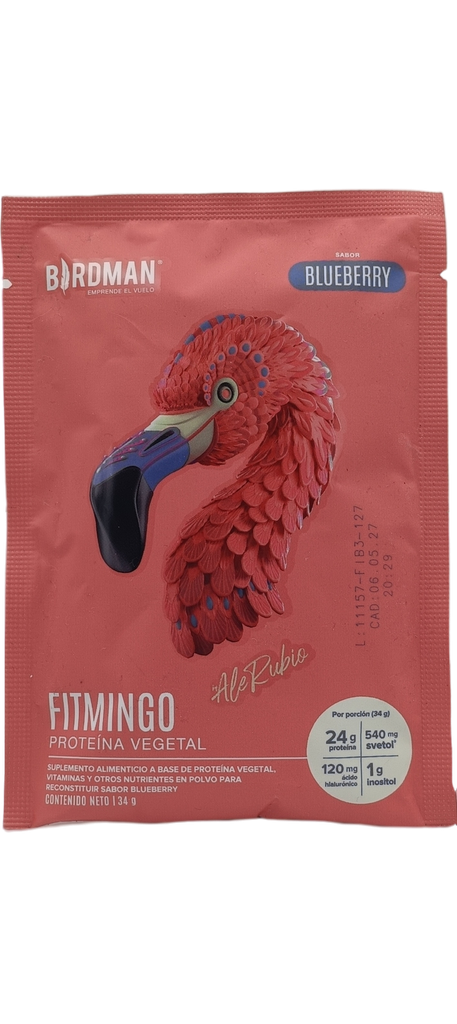 [7503037273292] Proteina vegetal blueberry sobre 34 g Fitmingo Birdman