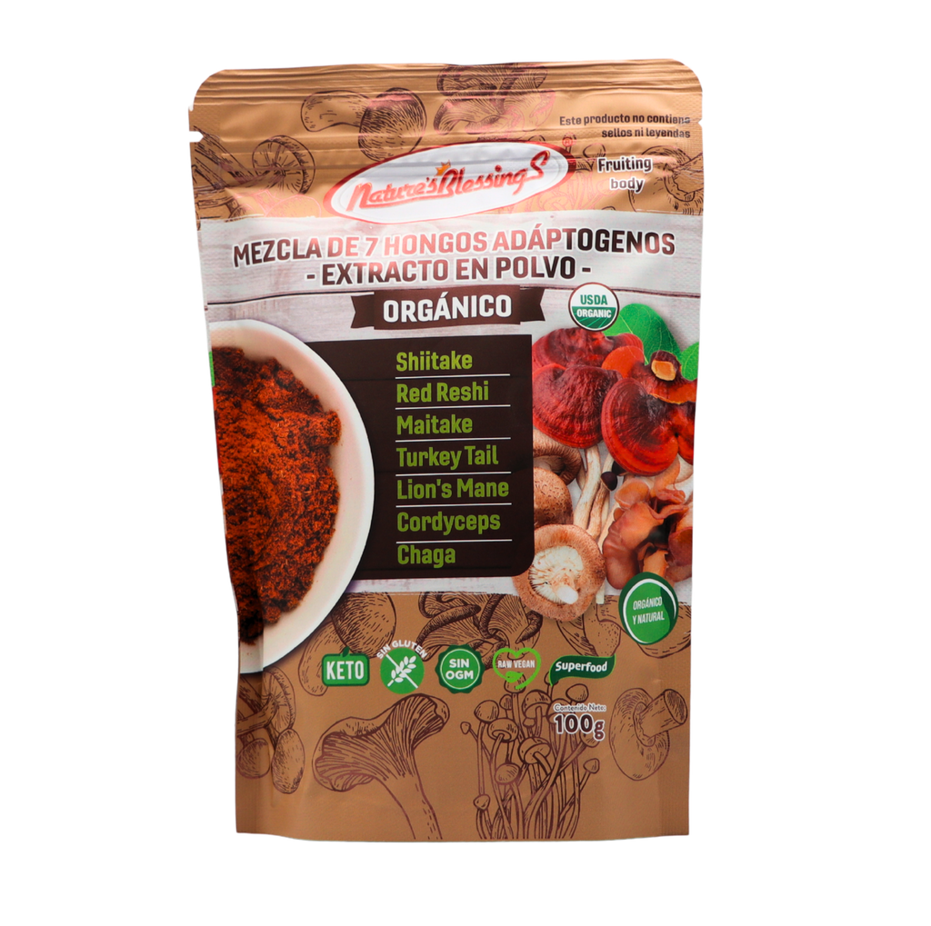 [7502280880806] Mezcla de 7 hongos adaptógenos orgánicos 100 g Nature's Blessings