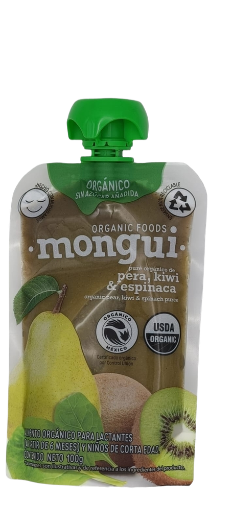 Papilla pera, kiwi y espinaca 100 g Mongui
