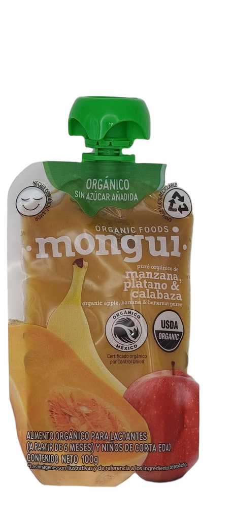 Papilla manzana, platano y calabaza 100 g Mongui