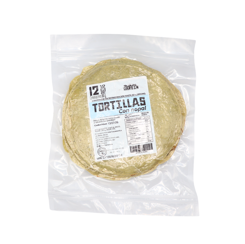 Tortilla de maíz con nopal 12 pzas Del Jardín