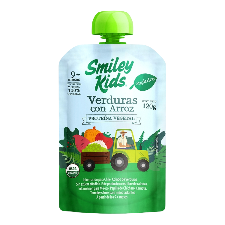 [7804650970668] Mezcla de verduras con arroz orgánica 120 g Smiley Kids