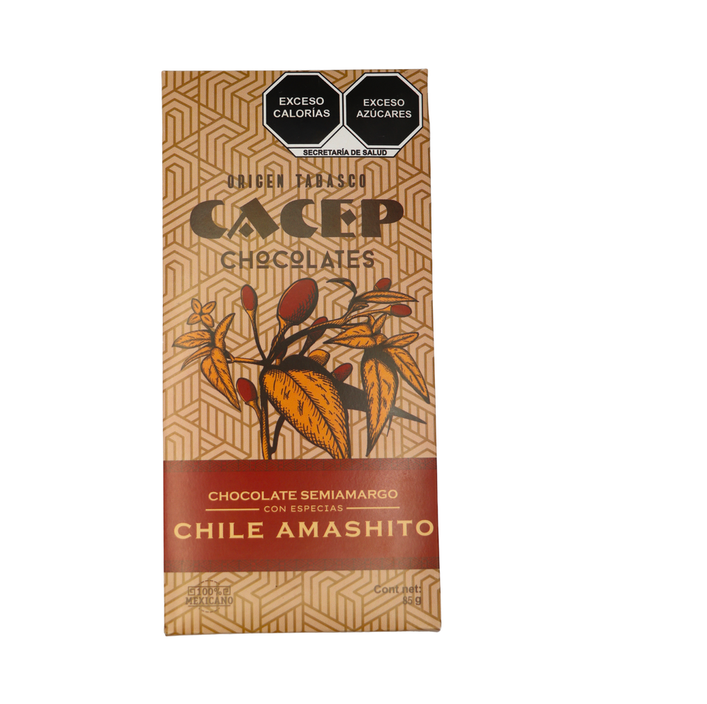Barra de chocolate 70% cacao con chile amashito 85g Cacep