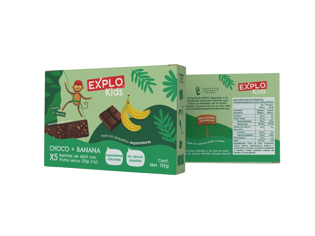 Caja barra de choco banana y dátil 5 pzas 25 g c/u Explo