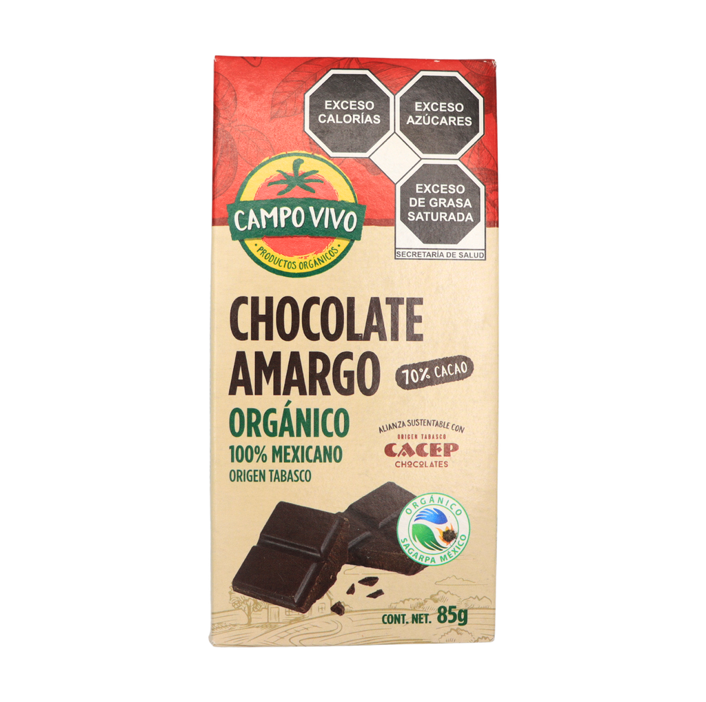 Barra de chocolate 70 % cacao orgánica 85 g Campo Vivo