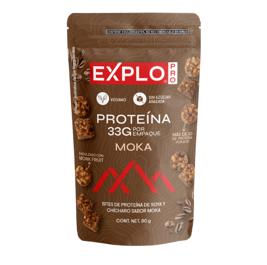 Bites de proteína soya chícharo moka 80 g Explo