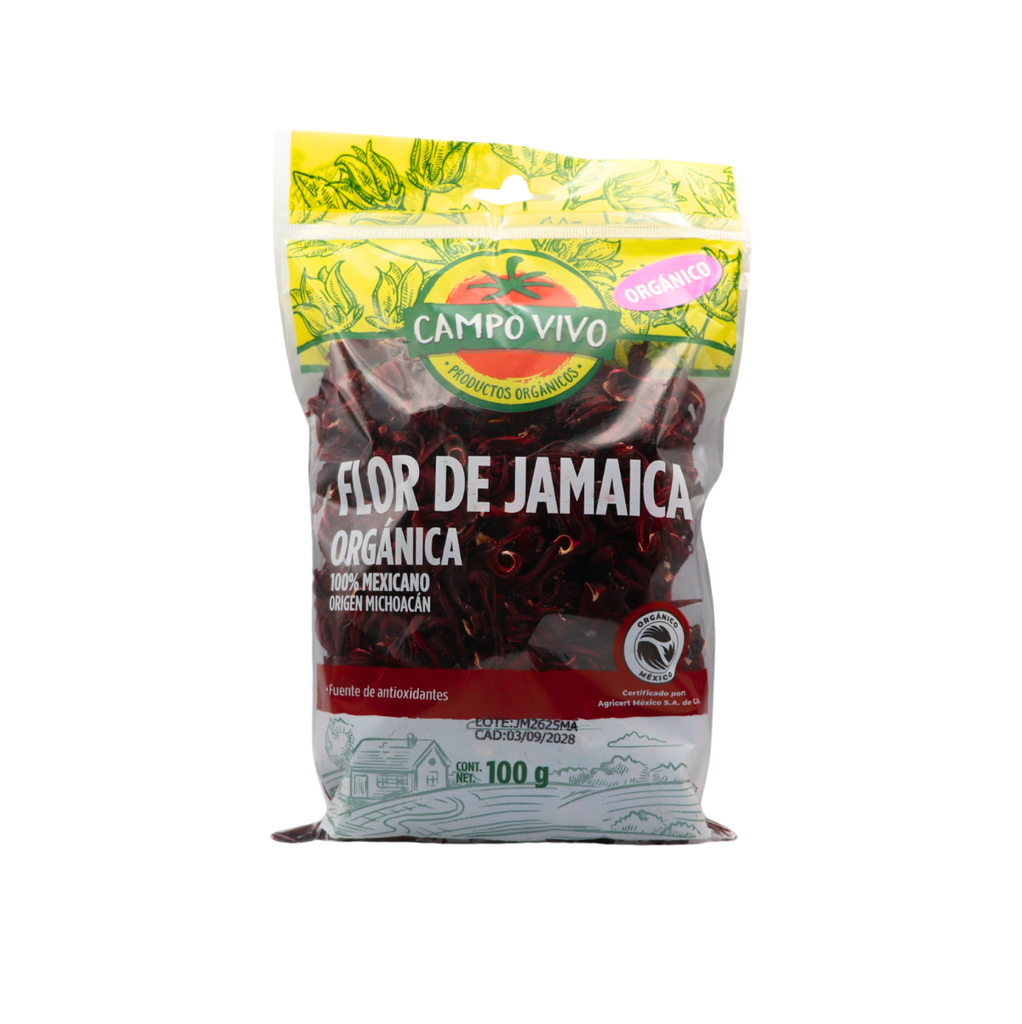 [7502236170777] Flor de jamaica orgánica 100 g Campo Vivo