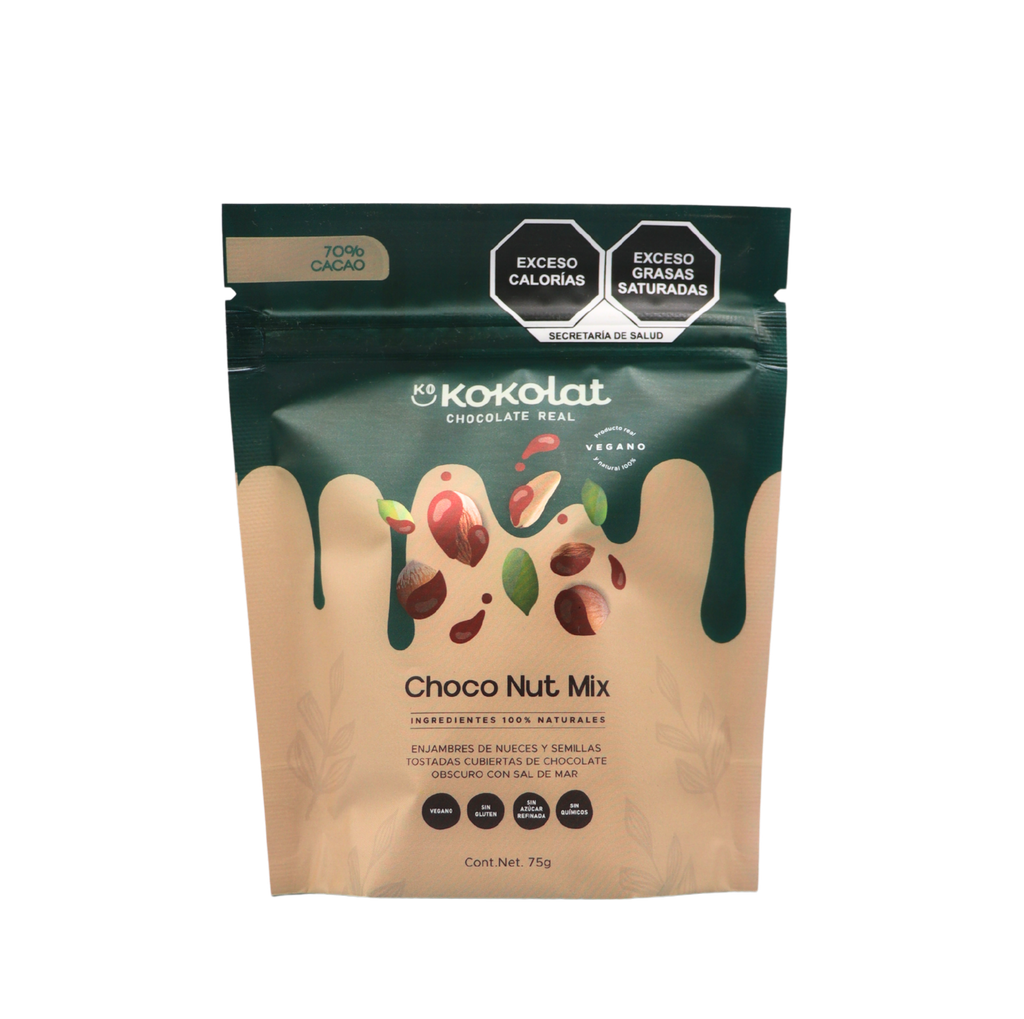 Nueces y semillas cubiertas chocolate 70% cacao 75 g Kokolat