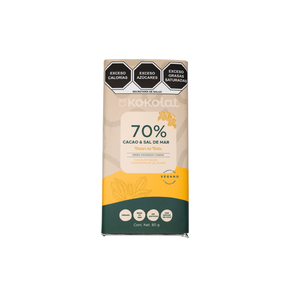 Barra de chocolate con sal de mar 70% cacao 80 g Kokolat