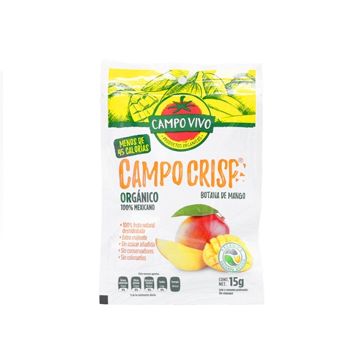 [7502236171798] Botana de mango orgánico 15 g Campo Vivo