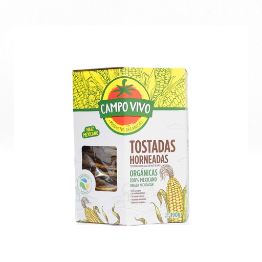 [7502236172917] Tostadas de maíz blanco orgánicas 190 g Campo Vivo