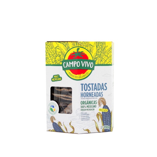 [7502236172955] Tostadas de maíz azul orgánicas 190 g Campo Vivo