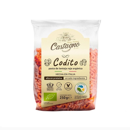 [8013885052165] Pasta codito de lenteja roja 250 g Castagno