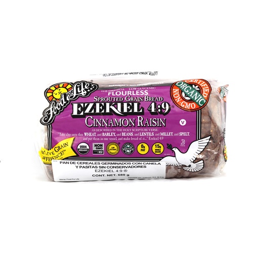 [073472001318] Pan cereales germinados con pasitas y canela 680 g Ezekiel