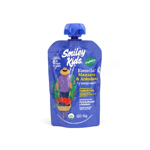 [7804650970279] Papilla de manzana y arándano orgánica 90 g Smiley Kids
