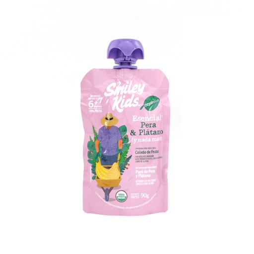 [7804650970293] Papilla de pera y plátano orgánica 90 g Smiley Kids