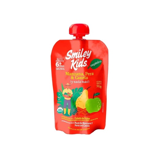 [7804650970453] Papilla de manzana, pera y canela orgánica 90 g Smiley Kids