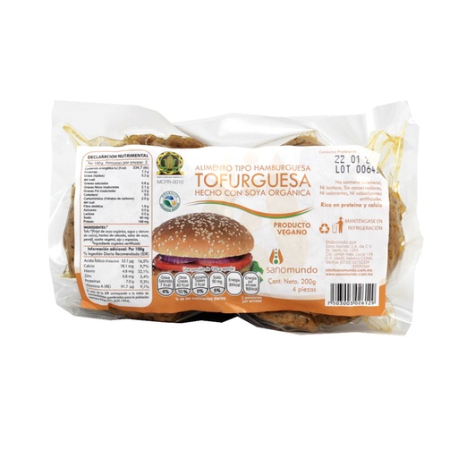 [7503003026129] Tofurguesa 4pzas 200 g Sano Mundo
