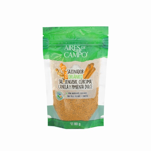 [7502219835594] Sazonador sal, jengibre, cúrcuma, canela y pimienta dulce 80 g Aires de Campo