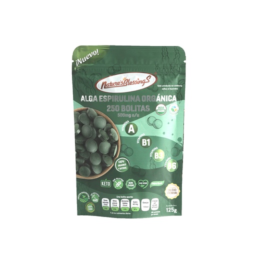 [7503012295813] Alga spirulina 250 tabletas 125 g  Nature's Blessings