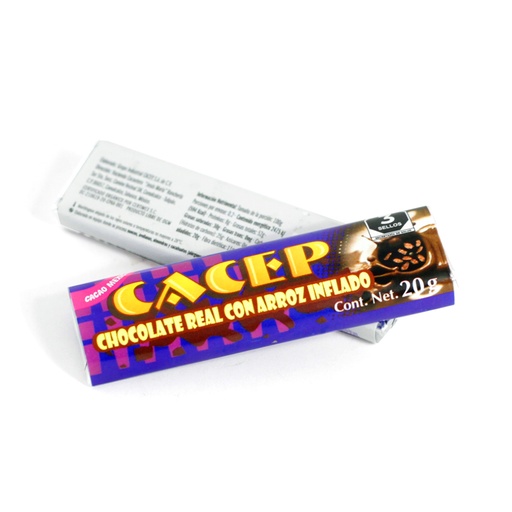 [674896002778] Barra de chocolate con leche y arroz inflado 20 g Cacep