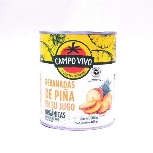 [7502236174225] Piña rebanada en su jugo 800 g Campo Vivo