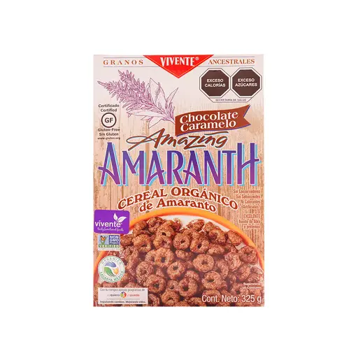 [7502258967195] Cereal de amaranto sabor chocolate caramelo 325 g Vivente