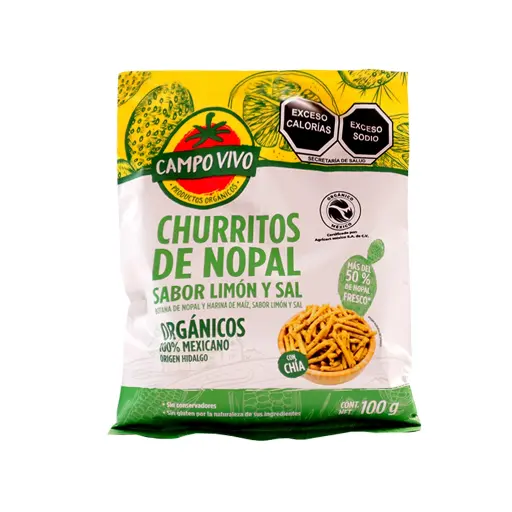 [7502236174393] Churritos de nopal sabor limón y sal 100 g Campo Vivo