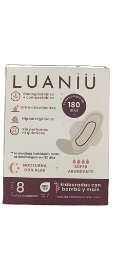 [7502288760018] Toallas Femeninas Bio Nocturnas 8 piezas Luaniu