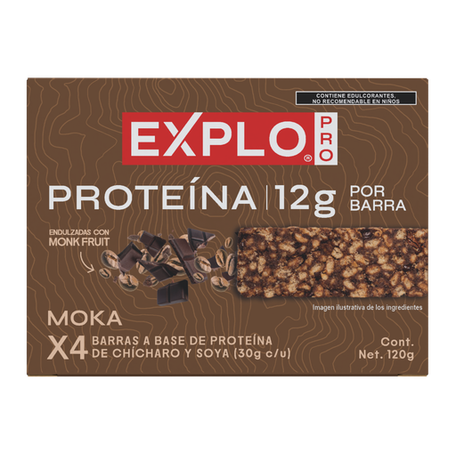 [7503055404241] Caja Barras de proteína soya chícharo moka 4 piezas 120 g Explo