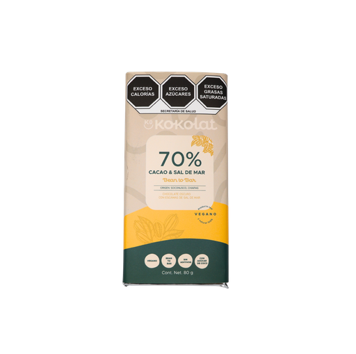 [7500465231788] Barra de chocolate con sal de mar 70% cacao 80 g Kokolat
