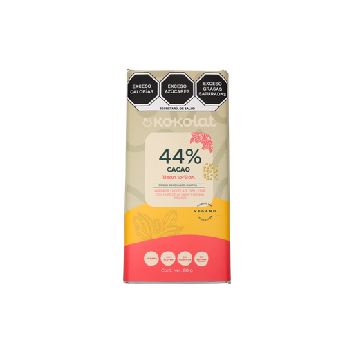[7503055747034] Barra chocolate tipo leche y quinoa 44% cacao 80 g Kokolat